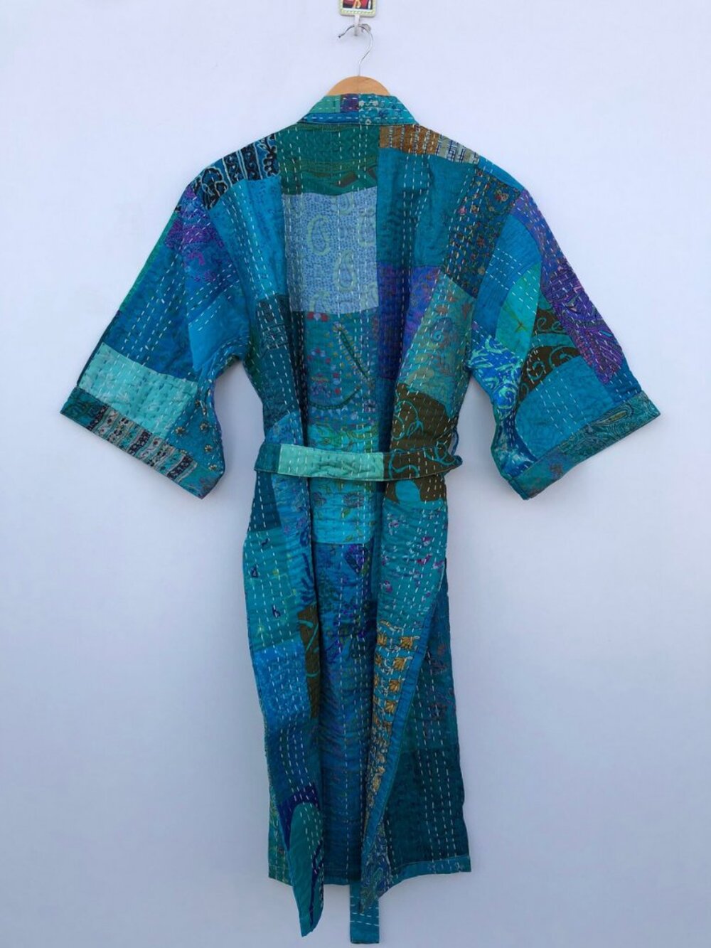 Kantha Kimono Patola Jacket Handmade Jacket Patchwork Kimono Robe - Picture 6 of 16